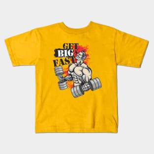 Get big fast - Crazy gains - Nothing beats the feeling of power that weightlifting, powerlifting and strength training it gives us! A beautiful vintage design representing body positivity! Light Kids T-Shirt